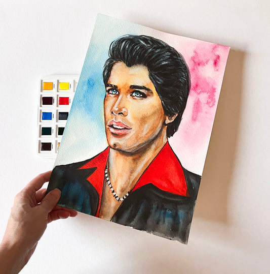 John Travolta, Saturday Night Fever, Tony Manero, ORIGINAL Watercolor Painting, Artwork by Svetlana Pelin