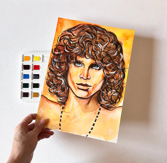 Jim Morrison, JM, ORIGINAL Watercolor Painting, Artwork by Svetlana Pelin