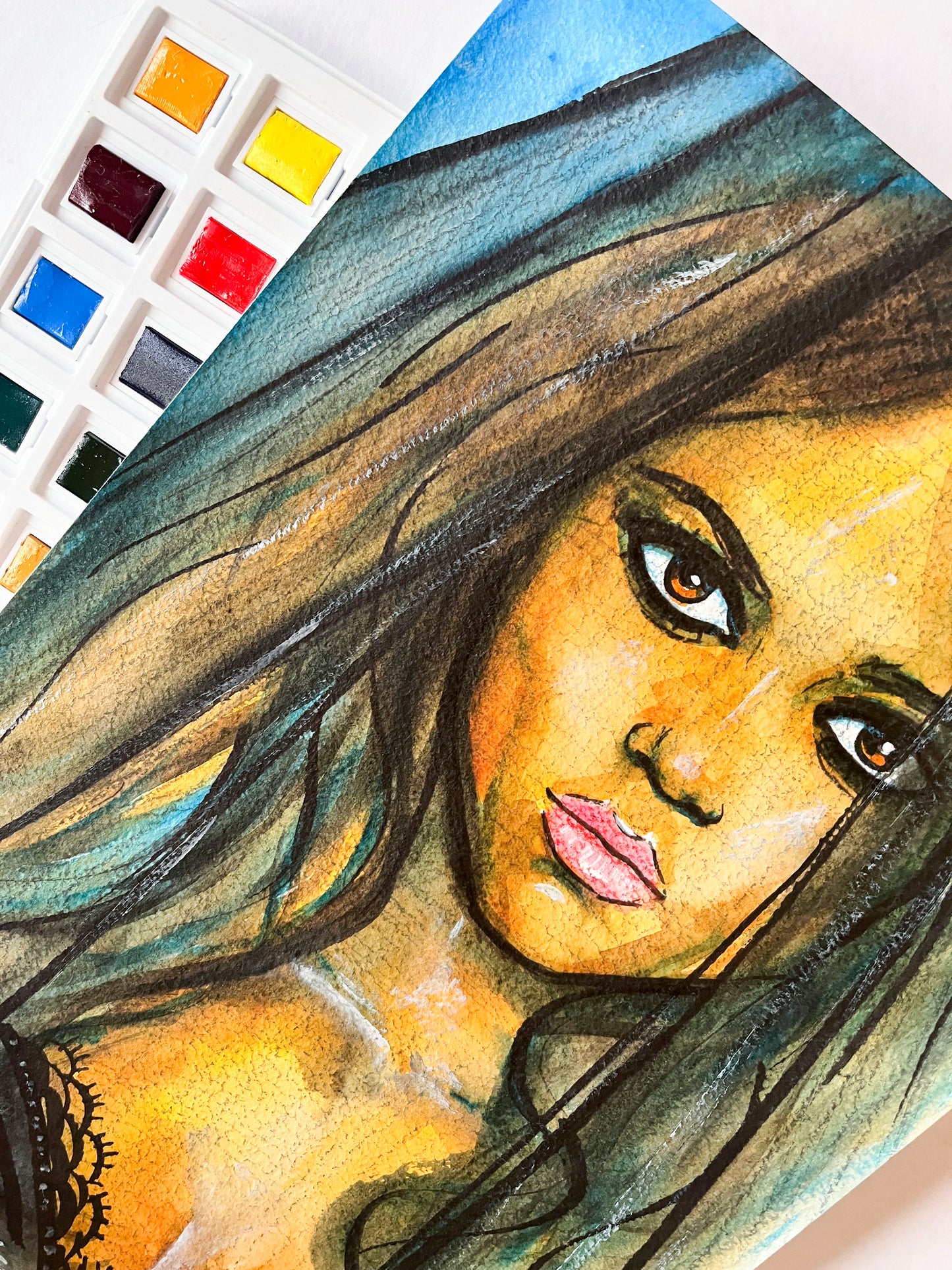 Jenna Ortega, Wednesday Addams, ORIGINAL Watercolor Painting, Artwork by Svetlana Pelin