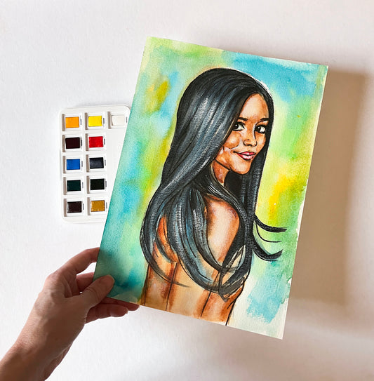 Jenna Ortega, ORIGINAL Watercolor Painting, Artwork by Svetlana Pelin