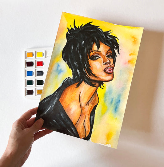 Janet Jackson, ORIGINAL Watercolor Painting, Artwork by Svetlana Pelin