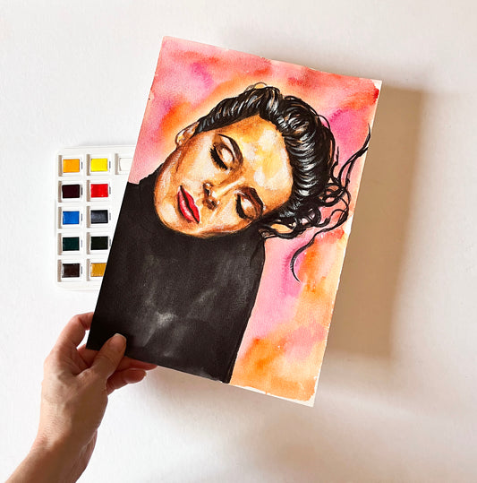 Juliette Binoche, ORIGINAL Watercolor Painting, Artwork by Svetlana Pelin