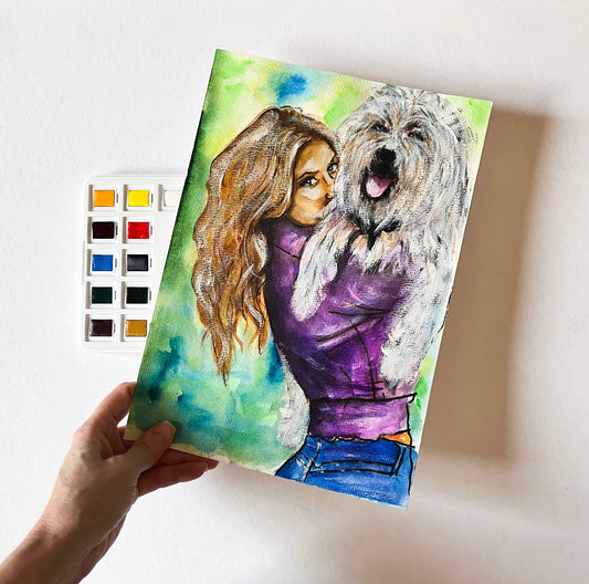Jennifer Aniston with Dog, ORIGINAL Watercolor Painting, Artwork by Svetlana Pelin