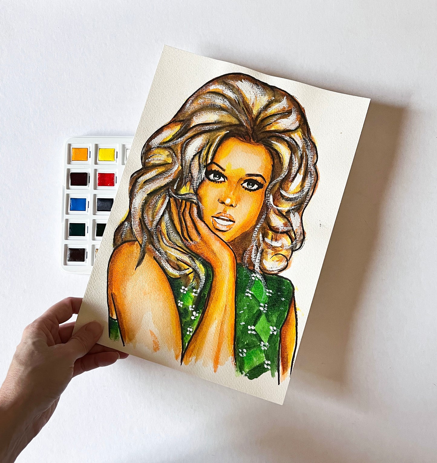 Jane Fonda, Barbarella, ORIGINAL Watercolor Painting, Artwork by Svetlana Pelin