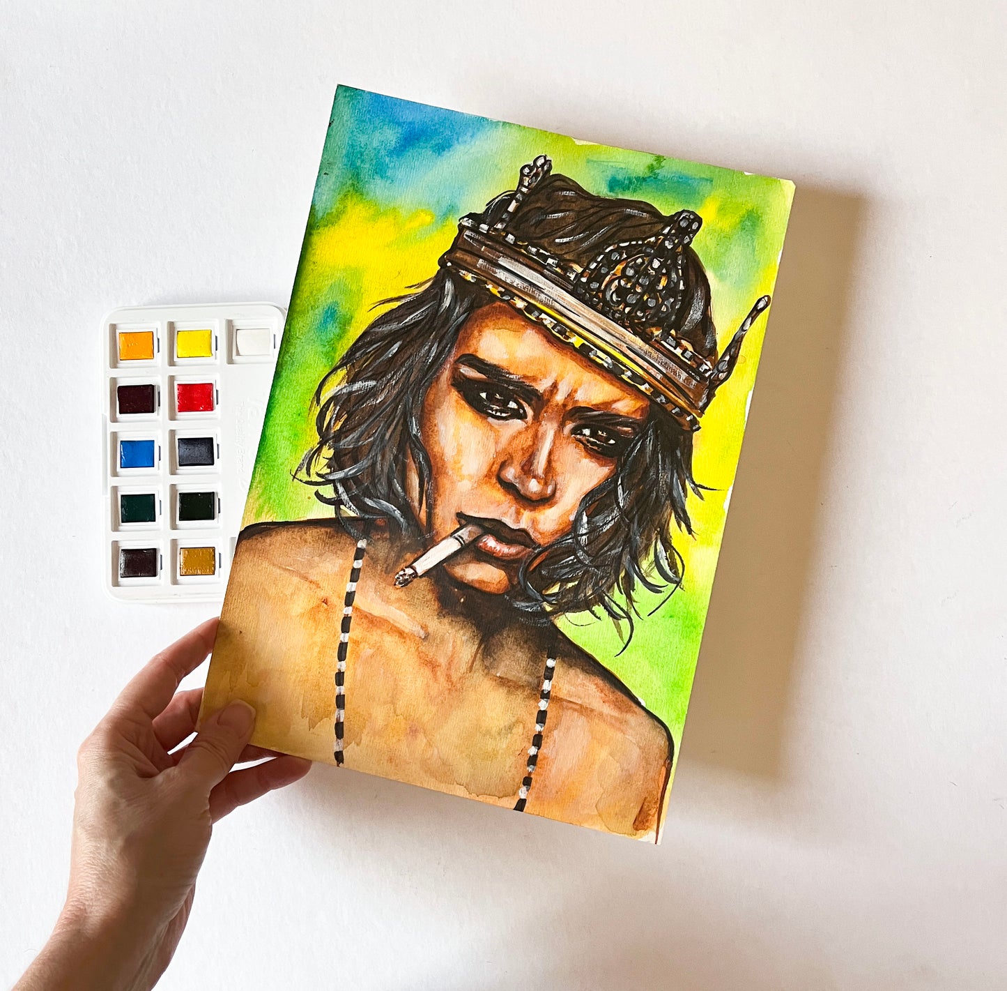 Johnny Depp, Crown, ORIGINAL Watercolor Painting, Artwork by Svetlana Pelin