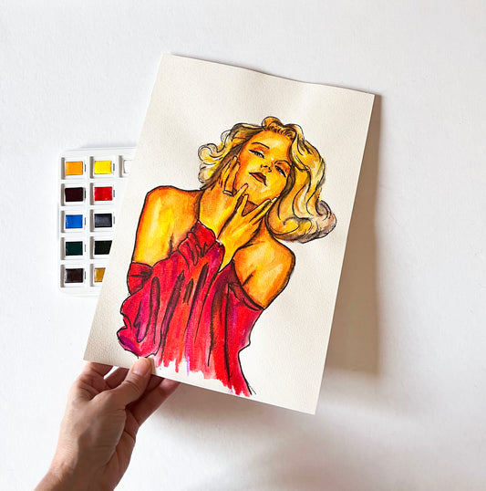Jean Harlow, ORIGINAL Watercolor Painting, Artwork by Svetlana Pelin