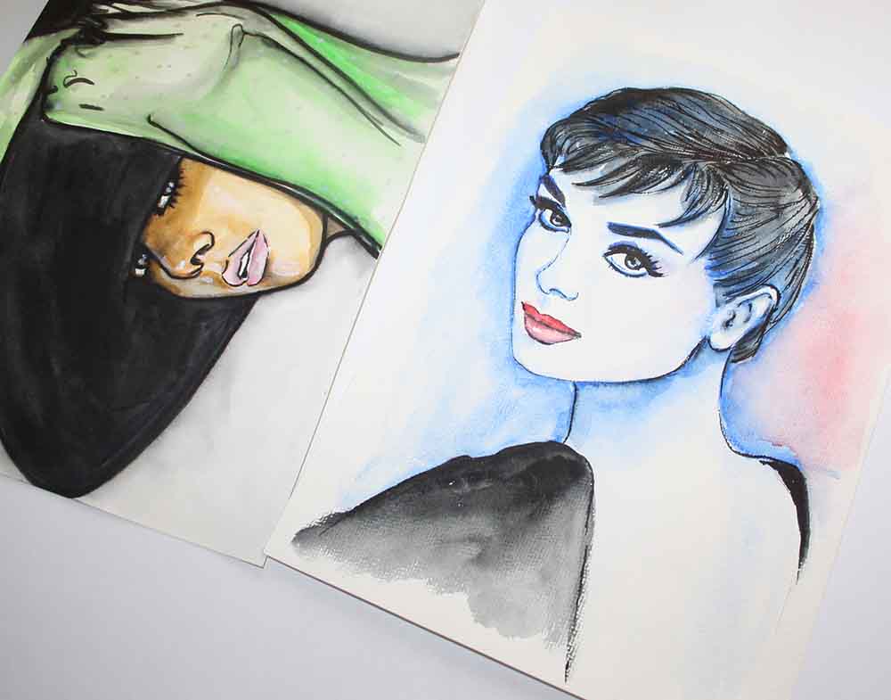 Audrey Hepburn, Sabrina, ORIGINAL Watercolour Painting, Artwork by Svetlana Pelin