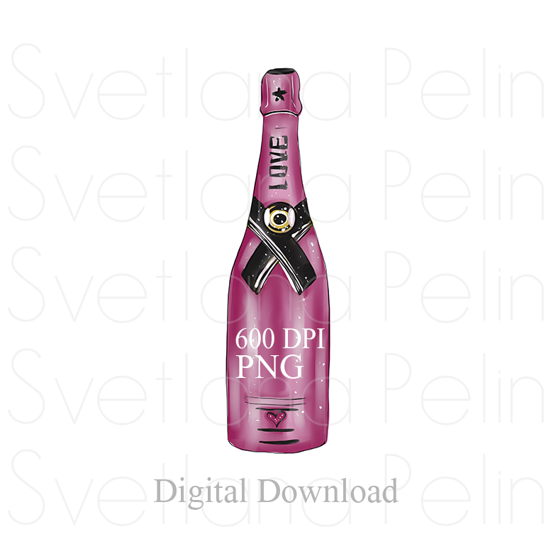 Pink Champagne, Drinks, Digital Sticker, PNG, INSTANT Download