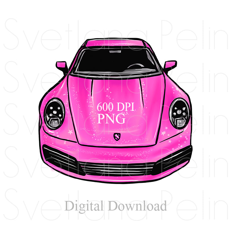 Pink Luxury Car, Digital Sticker, PNG, INSTANT Download