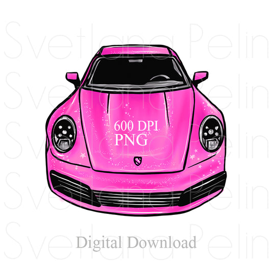 Pink Luxury Car, Digital Sticker, PNG, INSTANT Download