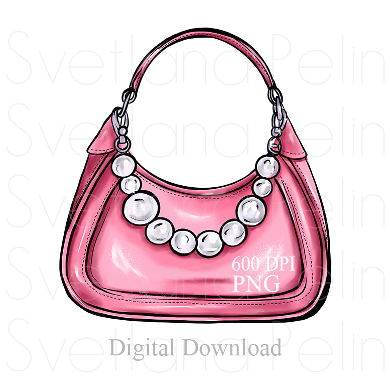 Pink Handbag, Luxury Bag, Digital Sticker, PNG, INSTANT Download