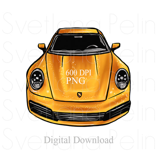 Yellow Luxury Car, Digital Sticker, PNG, INSTANT Download