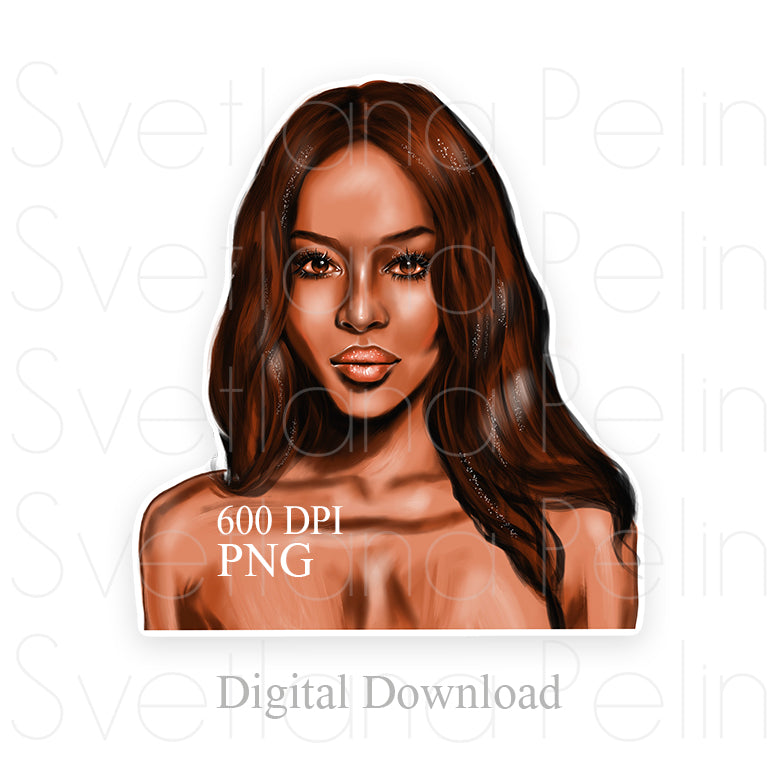 Naomi Campbell, Digital Sticker, PNG, INSTANT Download