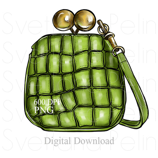 Green Handbag, Luxury Bag, Digital Sticker, PNG, INSTANT Download