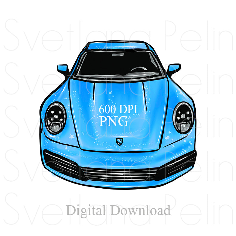 Blue Luxury Car, Digital Sticker, PNG, INSTANT Download