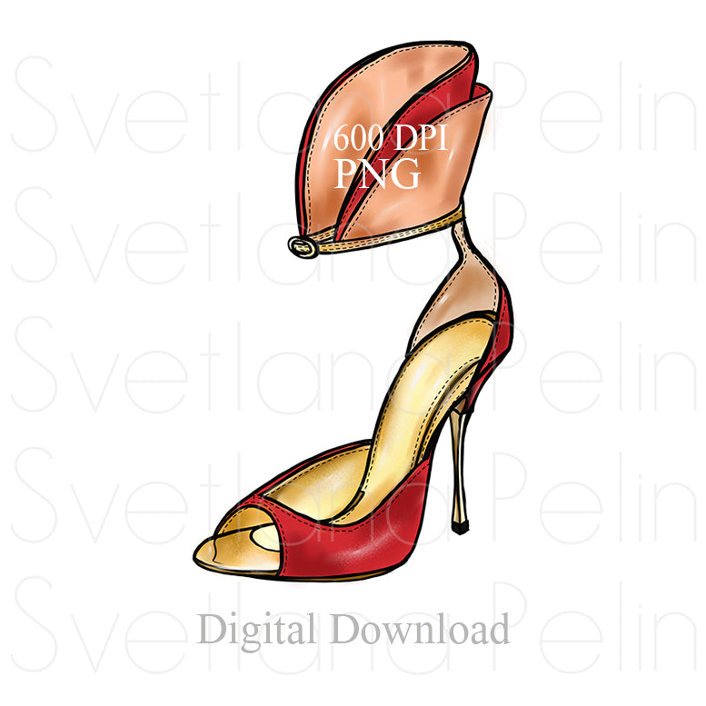 Red Sandals, Women's Shoes, Digital Sticker, PNG, INSTANT Download