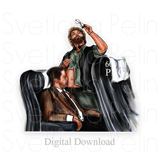 Zach Galifianakis, Robert Downey, Due Date, Digital Sticker, PNG, INSTANT Download