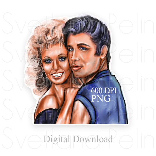 John Travolta, Olivia Newton-John, Grease, Digital Sticker, PNG, INSTANT Download