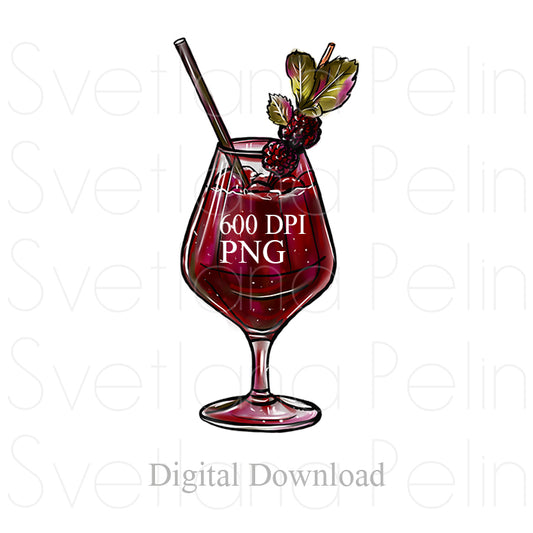 Raspberries, Cocktail, Drinks, Digital Sticker, PNG, INSTANT Download