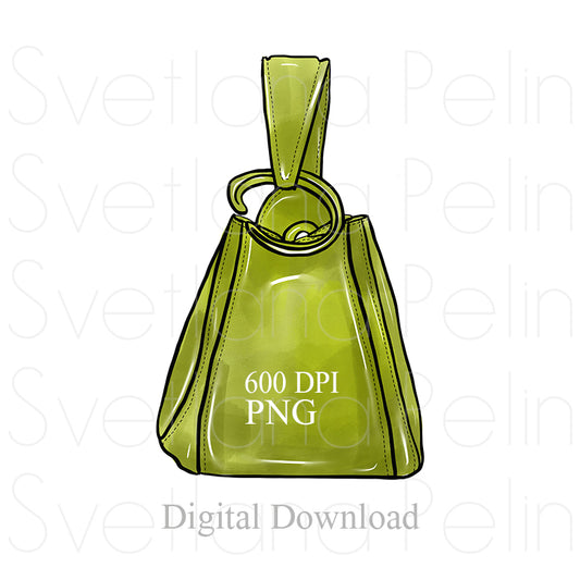 Green Handbag, Luxury Bag, Digital Sticker, PNG, INSTANT Download