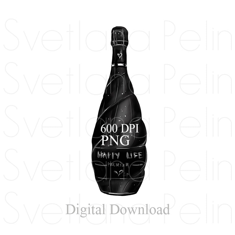 Black Champagne, Drinks, Digital Sticker, PNG, INSTANT Download