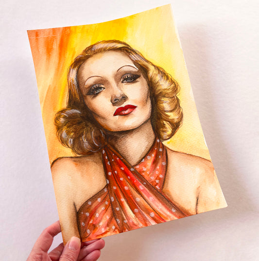 Marlene Dietrich, ORIGINAL Watercolor Painting, Artwork by Svetlana Pelin