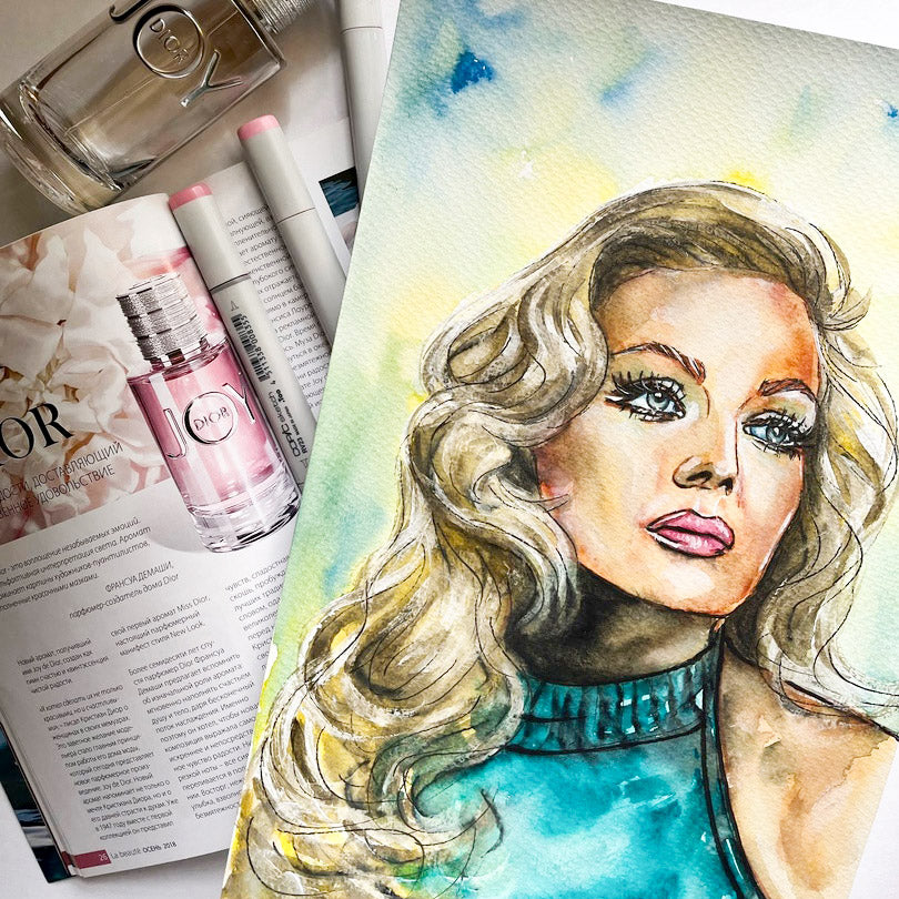 Anita Ekberg, ORIGINAL Watercolor Painting, Artwork by Svetlana Pelin