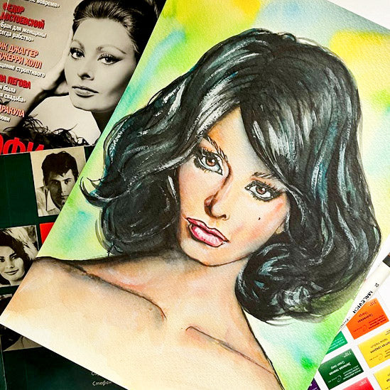 Sophia Loren, ORIGINAL Watercolor Painting, Artwork by Svetlana Pelin