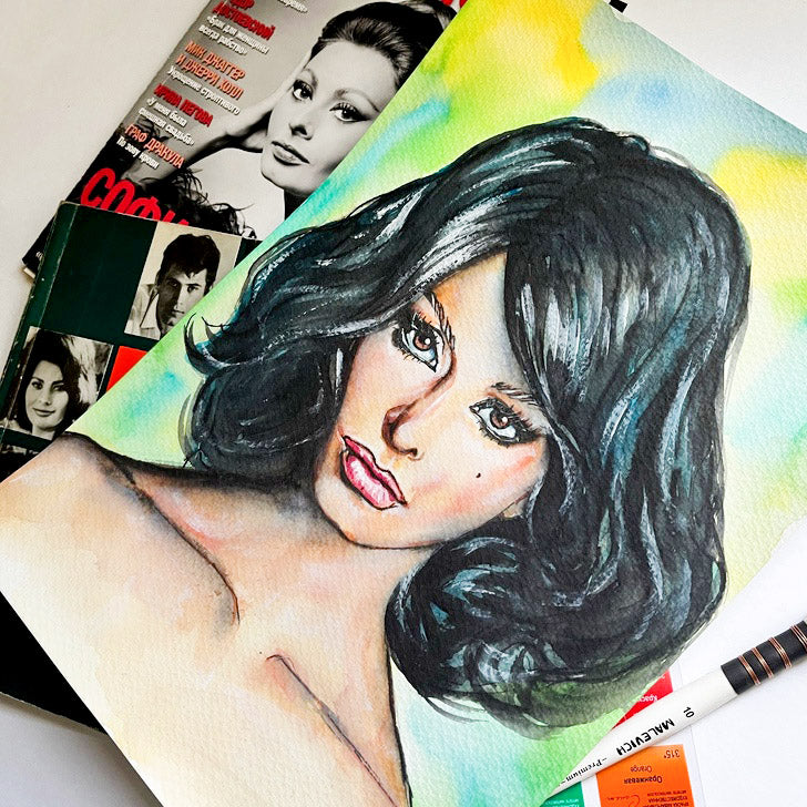 Sophia Loren, ORIGINAL Watercolor Painting, Artwork by Svetlana Pelin