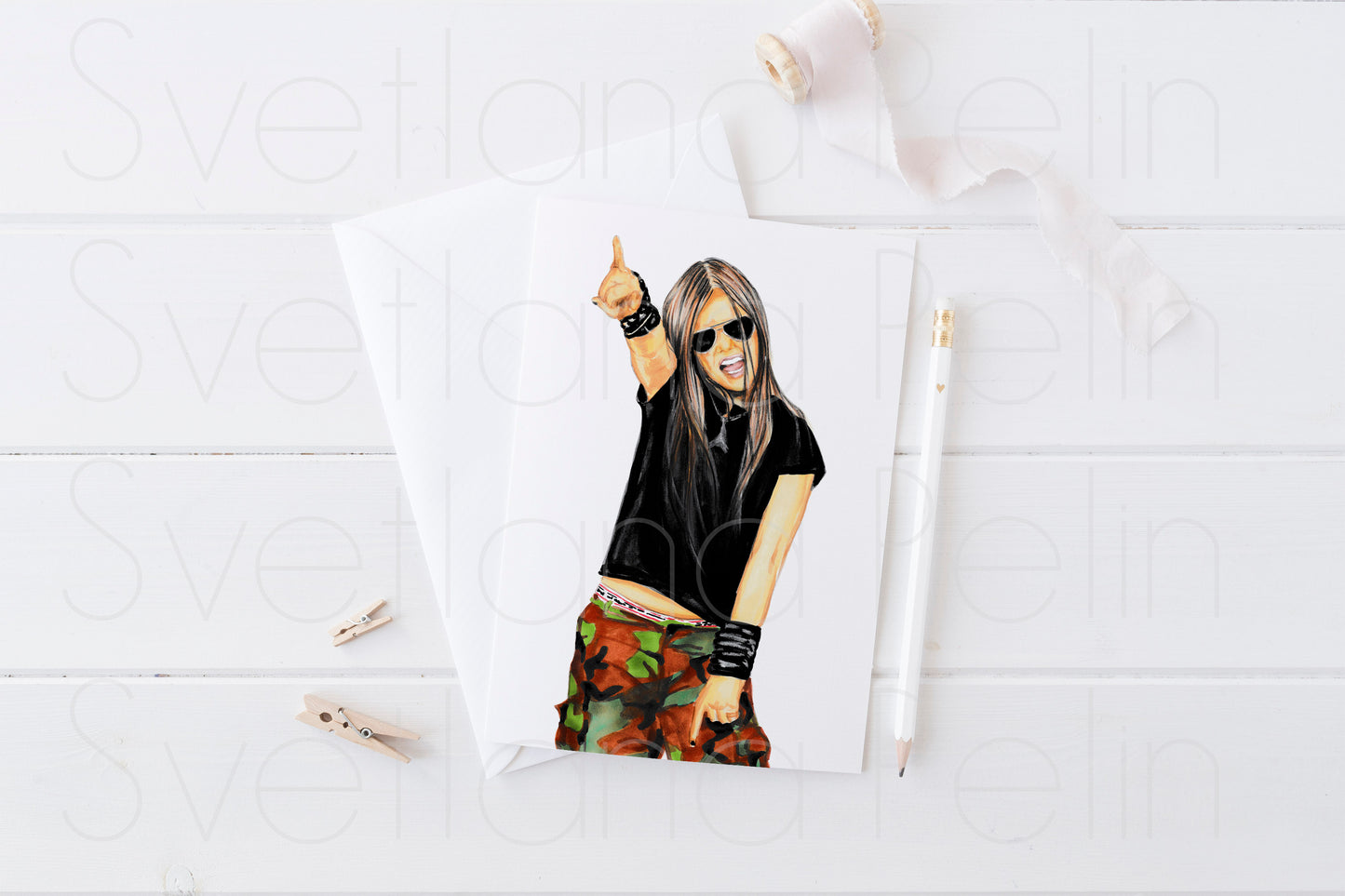 Avril, Printable Postcard, Stationery card, INSTANT DOWNLOAD